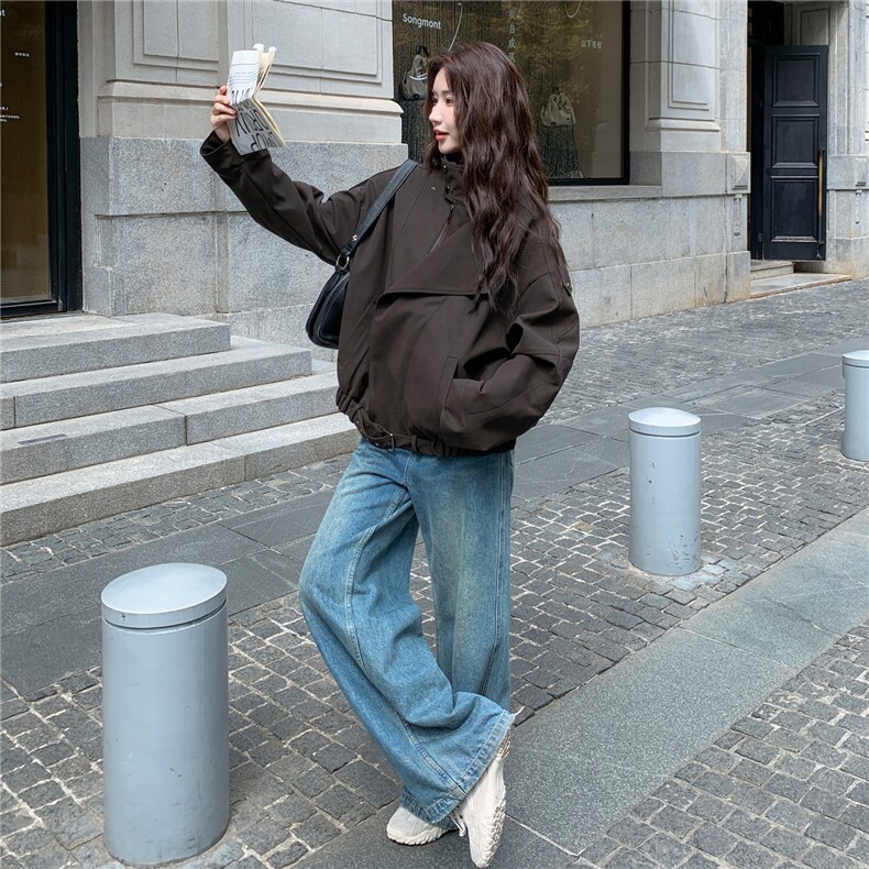 咖色休闲工装麂皮绒外套女春秋2025新款小个子巨好看减龄流行上衣,女装短外套,2C050