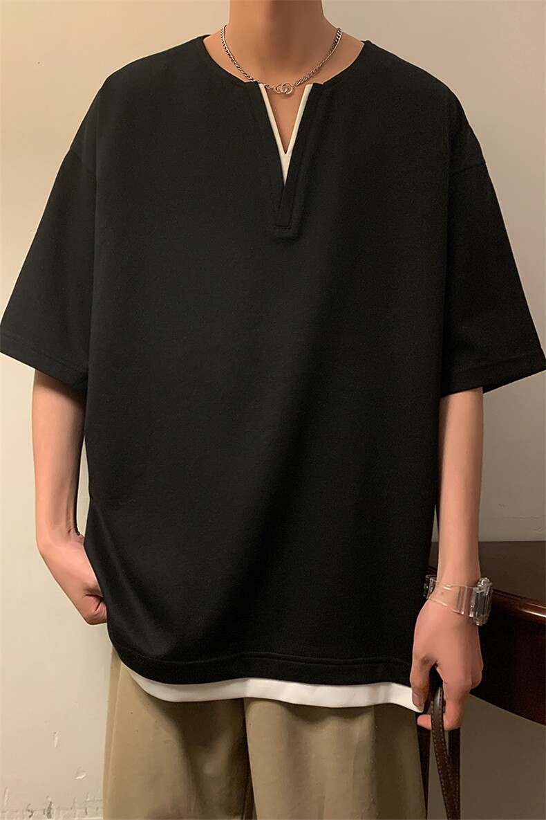 男士短袖港风暖光体恤夏季休闲百搭纯色V领T恤男上衣TC3134-P30,男装T恤,星座717