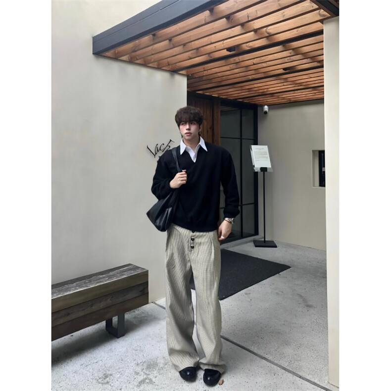 春秋韩版时髦复古慵懒风假两件叠穿衬衫领加绒卫衣男士宽松版外套,男装衬衫,星座506A