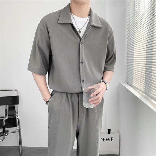 朝风夏季新款短袖衬衫套装五分袖衬衣裤子A328-2236-P105K145,男装休闲套装,星座406