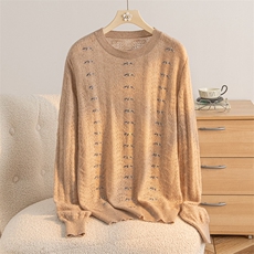 2025年秋季时尚百搭通勤简约休闲白色钻镂空，女装羊绒衫，盛世绒华