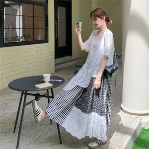 现货主图爆品 蕾丝罩衫上衣+拼接半身裙套装2C375-506-P165-K248图片