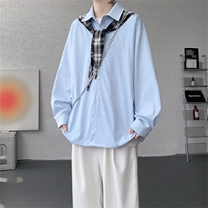 CS1156-特P38控68领巾小众设计感宽松大码衬衫男长袖衬衫外套，男装衬衫，电商A059