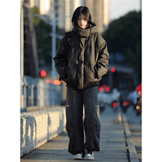现货5W件冬季三防重磅boxy短款羽绒连帽PU皮棉衣外套防风加厚棉服，男装棉衣，电商A486-1