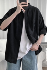C1020/P28夏季衬衣立领五分中袖潮男士短袖衬衫七分袖大码男控38，男装衬衫，电商A141