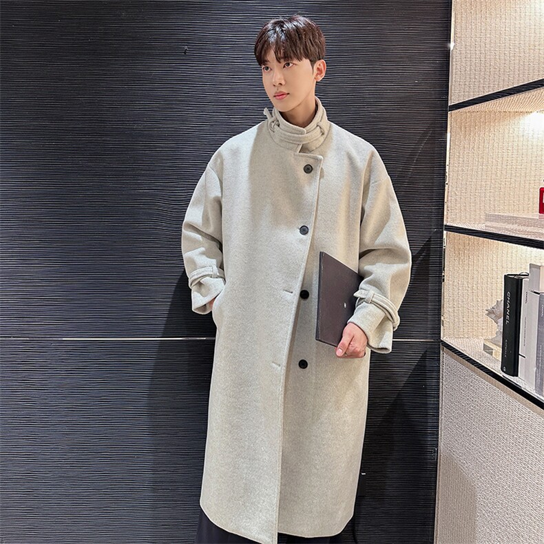 高级感灰色毛呢大衣男秋季加厚中长款韩系风衣克呢子外套FY115，男装风衣，星座903-1