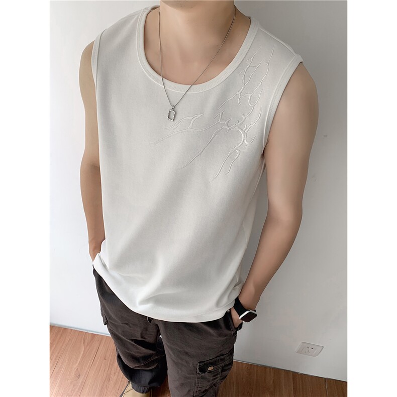 夏季2026男装新款美式无袖T恤绣花宽松坎肩背心夏装上衣S416-特25，男装背心/马甲，电商A233-1