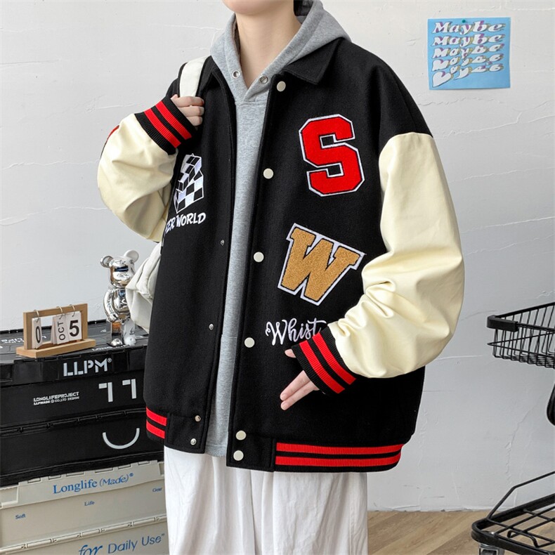 冬款拼接皮料加棉加厚棒球服休闲运动棉衣外套男8123-P120控价158图片