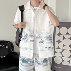 F331-P552024夏季新中式风衬衫套装短袖短裤一套搭配男现货，男装牛仔裤，星座512-6