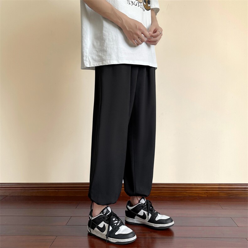 冰丝九分裤子男士夏季日系抽绳束脚休闲裤潮牌宽松春秋直筒八分裤,男装休闲裤,星座718-1