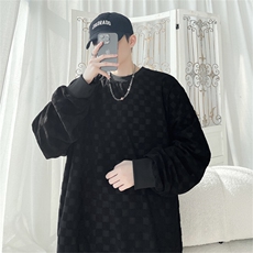 S5020/特P32春装新款棋盘格套头卫衣男潮宽松百搭长袖T恤外套，男装T恤，电商A141