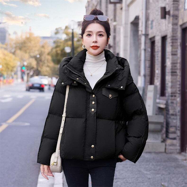 【大货大货】2023新款冬装门襟贴布羽绒服连帽保暖外套90白鸭绒,女装羽绒服,雅静靓衣