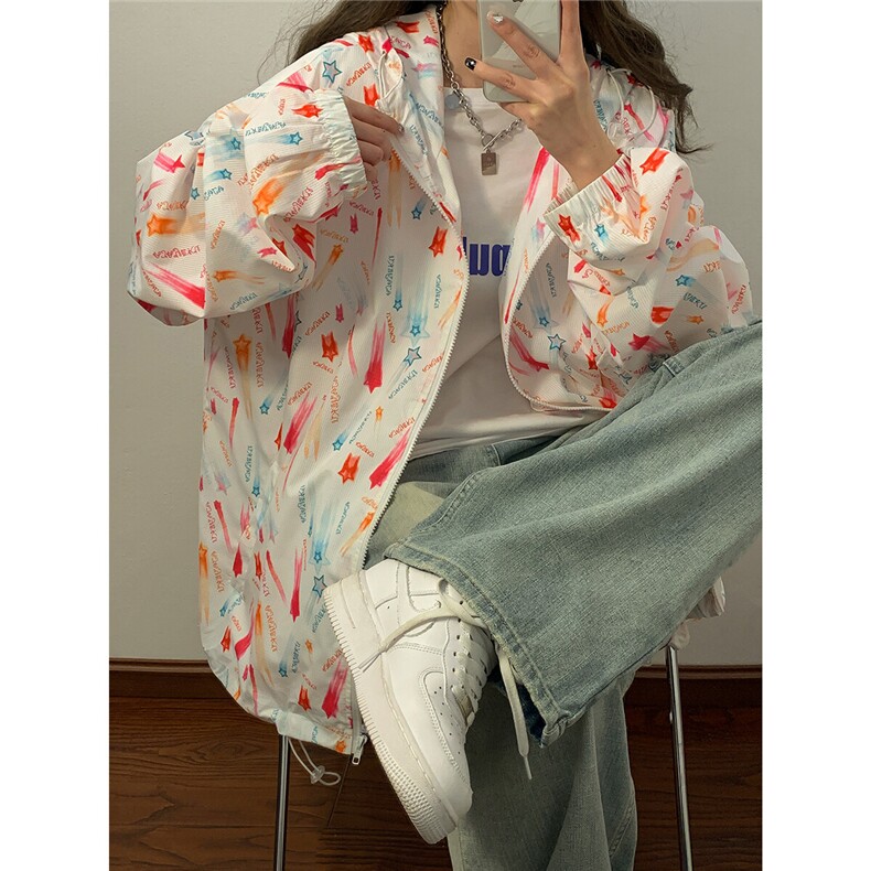 2025夏季新款碎花连帽宽松情侣防晒衣F168/P69，女装防晒衣，星座202-3