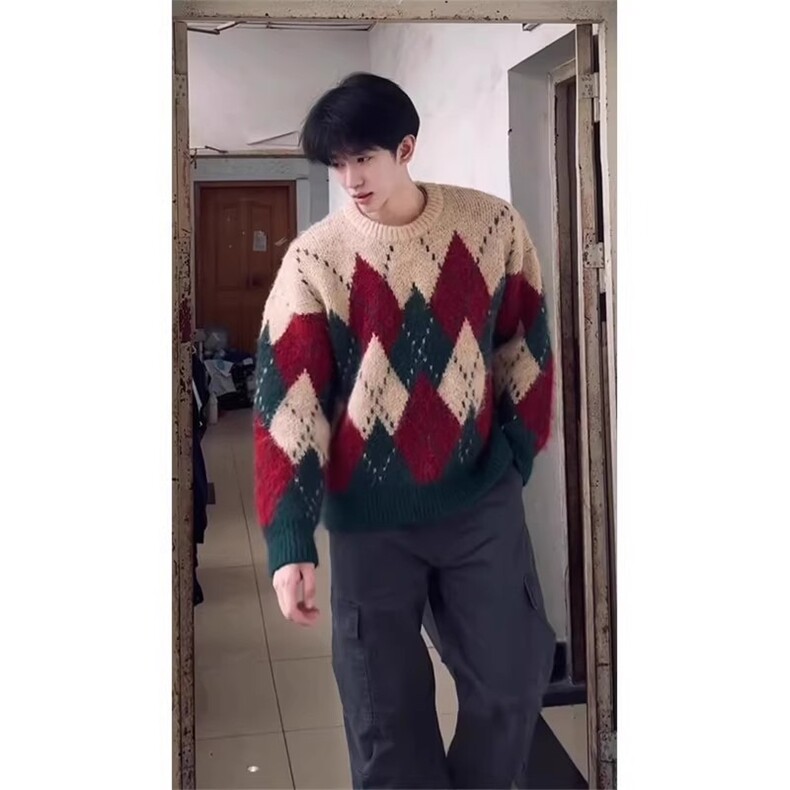 有货DM5326-特批55美式复古菱格圆领毛衣男女秋冬季针织,男装针织衫/毛衣,星座603-2