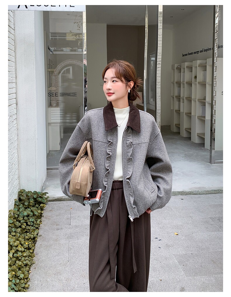 套装裤木耳边毛呢外套阔腿裤两件套女秋冬，女装套装/套裙，浙宝212A