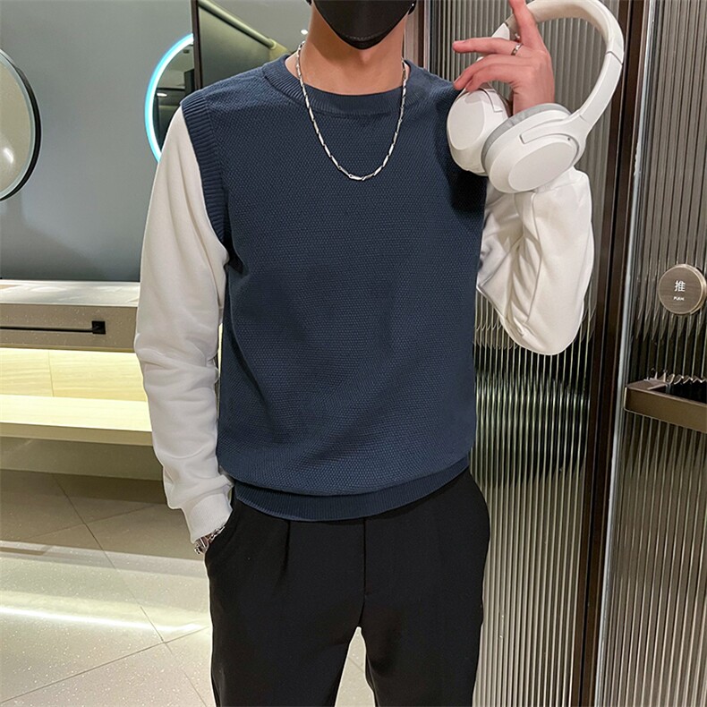 秋冬季假两件套毛衣男款潮牌针织马甲套拼接打底衫MY0222-P50,男装背心/马甲,星座308B-2