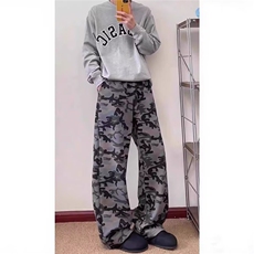 美式复古迷彩裤春秋高腰直筒宽松阔腿长裤子高街潮XK103-P40，男装休闲裤，星座208-5