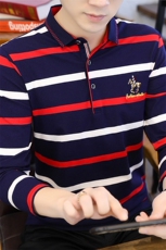 条纹POLO衫男士秋季新款长袖t恤青年商务翻领打底衫PL8851-P40，男装T恤，星座610（原A335）