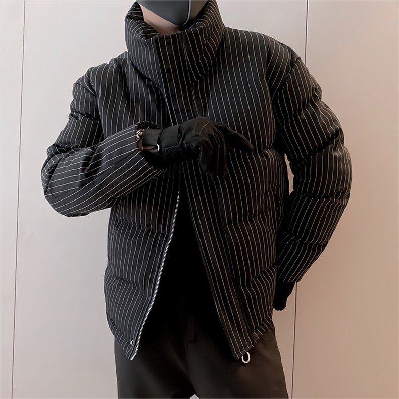 B12/P128控168冬季重磅经典百搭条纹立领棉衣外套男黑首1,男装棉衣,星座305B