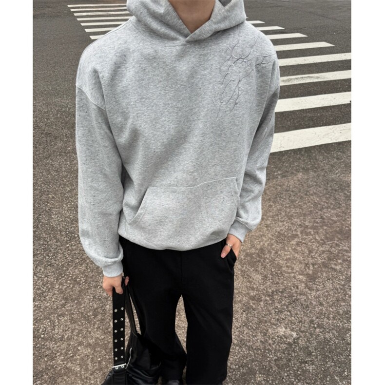 美式复古高街闪电刺绣连帽卫衣男女重磅cleanfit上衣外套~W236图片