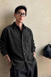 [网图]春季男士长袖衬衫灯芯绒玉米格美式工装上衣D03-TP28不图片
