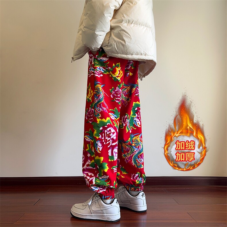08潮风东北大花加绒裤宽松束脚阔腿裤棉裤潮XZ211-1-K2373-P55,男装棉裤,星座211-1