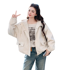现货！现货！韩系休闲连帽短款外套女2026春秋新款小个子夹克上衣，女装短外套，2C306