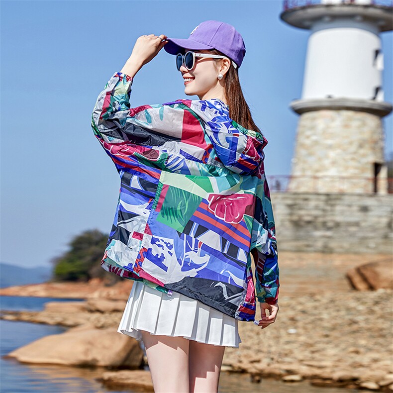 印花防晒衣女短款2025夏季新款韩版宽松大码透气轻薄外套开衫上衣,女装防晒衣,可可小西