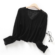 超薄夏季新款气质优雅女士时尚百搭防晒开衫长袖，女装蕾丝衫/雪纺衫，北娇羊绒