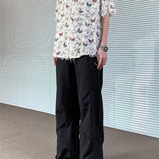 小众高级设计感褶皱男裤夏季直筒宽松阔腿休闲长裤MK717P28，男装休闲裤，星座1013-5