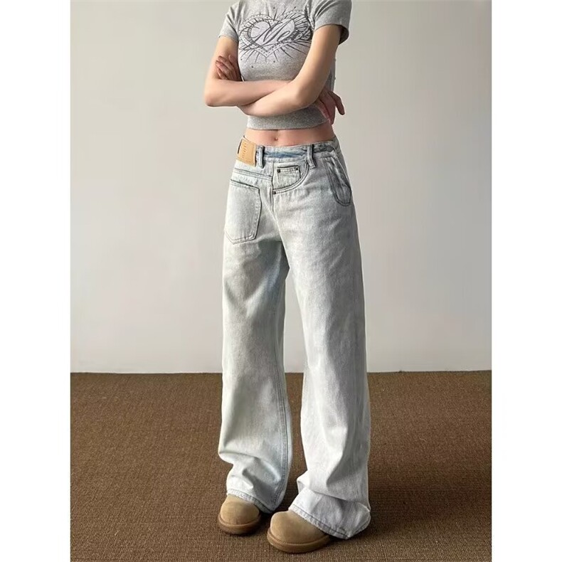 美式不对称水洗做旧反穿设计牛仔裤男女阔腿休闲长裤LG1677-P45，男装牛仔裤，星座1008-1