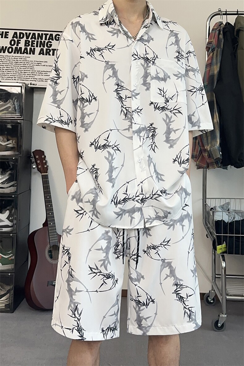 夏季新款翻领泼墨短袖衬衫外套休闲百搭运动宽松男款潮TZ103-P43,男装衬衫,电商A178