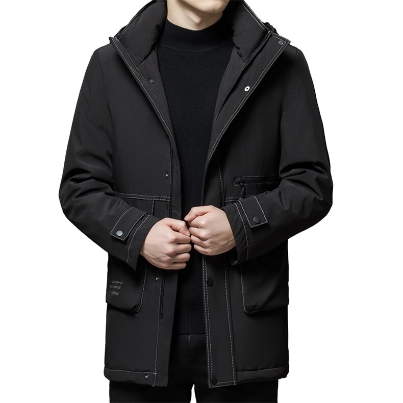 冬季新款男士加厚保暖中长款羽绒服中年宽松休闲爸爸装连帽外套,男装羽绒服,电商B212（原钱塘6029）