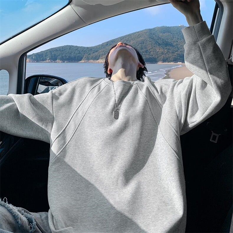 300g华棉复古解构长袖圆领卫衣男W50982特P23W50982J加绒特P27，男装卫衣，电商A001