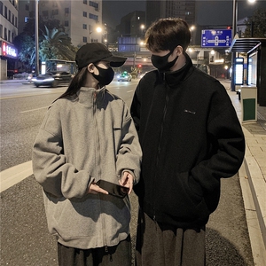 情侣冬装 弯刀袖毛呢加棉夹克棉衣休闲纯色加厚外套男 G1104 P108图片