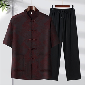 2025夏季薄款高端风冰丝短袖衬衫套装唐装汉服042-P105
