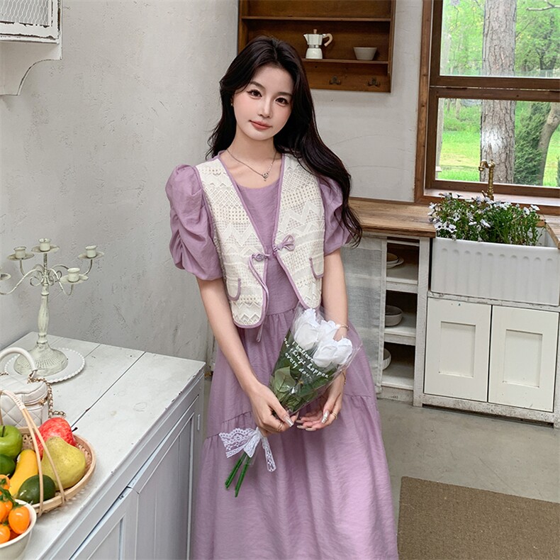 2025年夏装新款马甲紫色连衣裙假两件套2C133-990-P135-K188图片