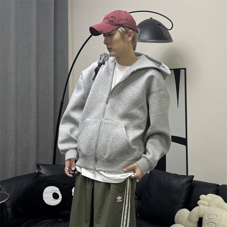 抖音得物品质二开26春装美式高街双头双拉链卫衣开衫外套W74,女装短外套,电商A486