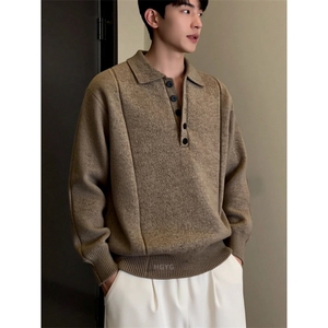 JY737-P53 美式复古休闲慵懒风V领针织衫男纯色外套图片