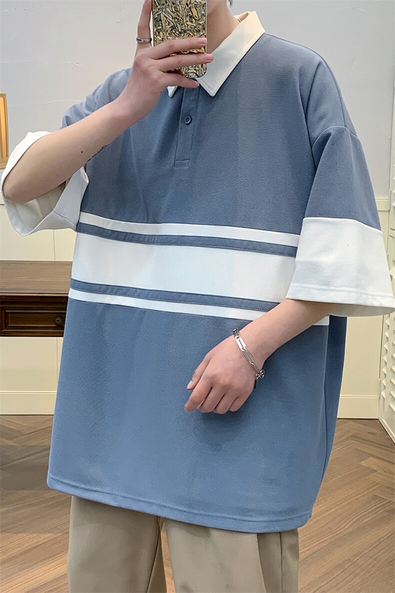 2023夏装潮牌条纹翻领Polo衫拼接撞色短袖T恤男女627-P35控价58,男装Polo衫,电商A441-1