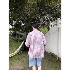 扎染格子长袖衬衫男韩版宽松休闲百搭潮流衬衣外套CSA901-P45，男装衬衫，星座208-5