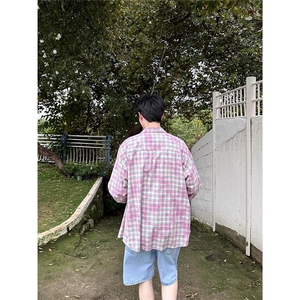 扎染格子长袖衬衫男韩版宽松休闲百搭潮流衬衣外套CSA901-P45图片