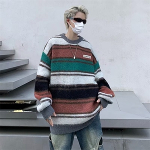 日系宽松慵懒风毛衣男秋季条纹针织衫港风宽松MY222-P48图片