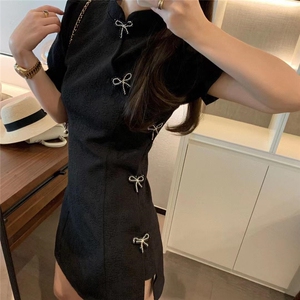 泡泡袖旗袍连衣裙图片