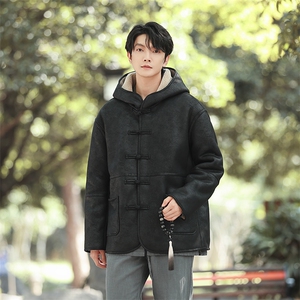 皮毛一体夹克风连帽棉衣男冬款羊羔绒保暖外套棉服1216-p188图片