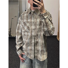 网图！YK86057-P45cleanfit美式扎染格子衬衫男春季，男装衬衫，电商A086-1