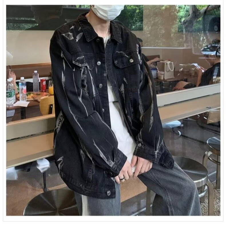 2025新款美式街头扎染牛仔外套男女秋季潮牌ins休闲宽松情侣夹克，男装工装外套，星座1210-1