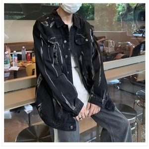 2025新款美式街头扎染牛仔外套男女秋季潮牌ins休闲宽松情侣夹克,男装工装外套,星座1210-1