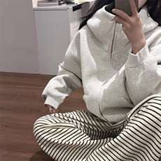 抖音得物高品质26春装美式高街重磅宽松结构高领连帽卫衣外套W60，女装短外套，电商A486
