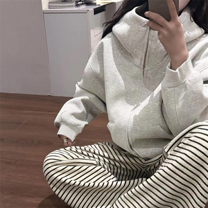 抖音得物高品质 26春装美式高街重磅宽松结构高领连帽卫衣外套W60图片